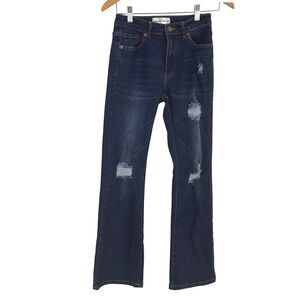 Dynamic Denim NOEND Women's 1 High Rise Distressed Straight Leg Jeans Dark Wash